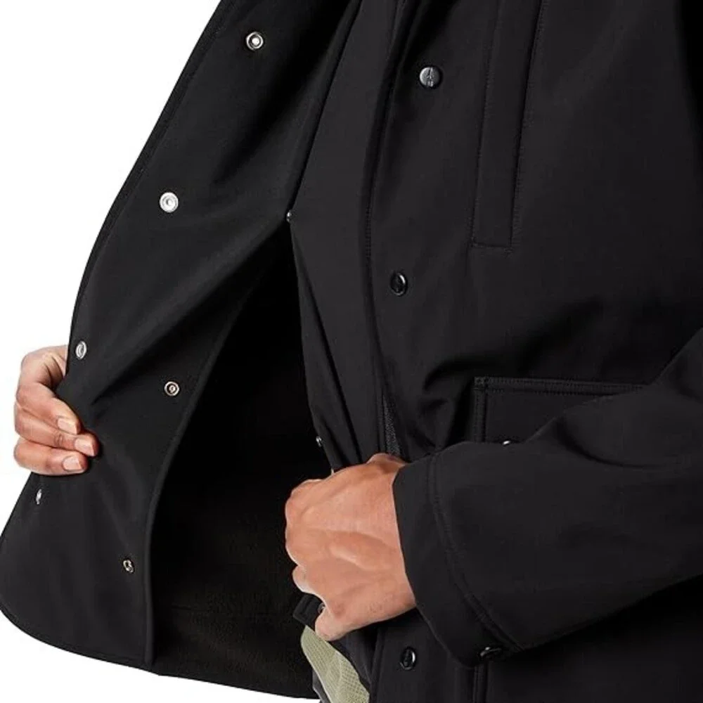 Bass Outdoor Storm System Barn Jacket Men Black Snap Button Removable Hood FTS45
